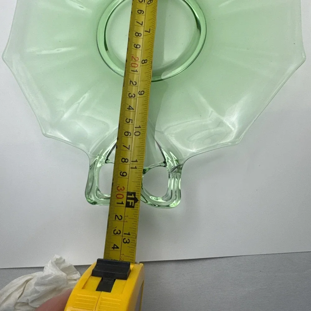 Vintage Fostoria Green Uranium Glass Serving Plate Bow Tie‎ Handles